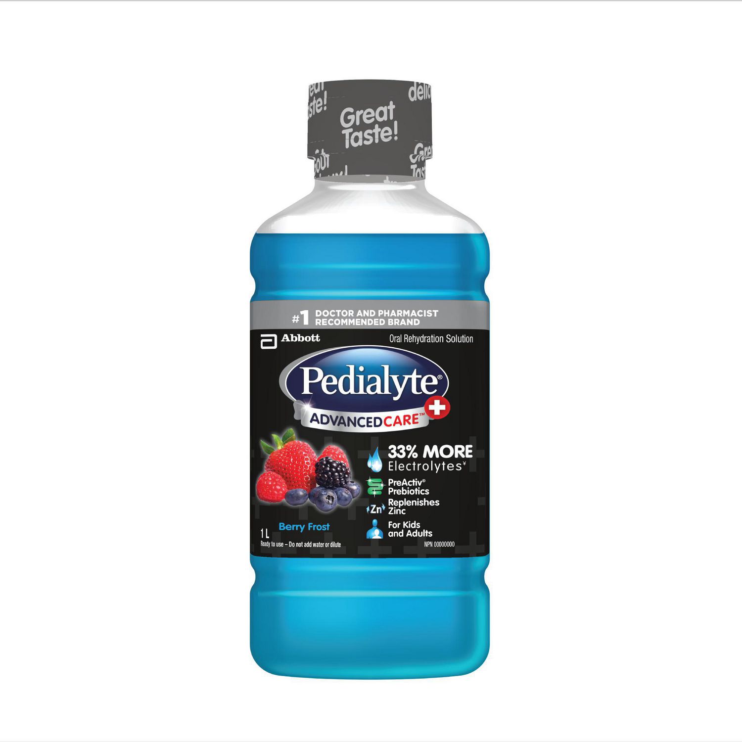 Pedialyte® AdvancedCare® Plus Electrolyte Oral Rehydration Solution, Zinc For Immunity Support, Electrolyte Replacement, Berry Frost, 1 L