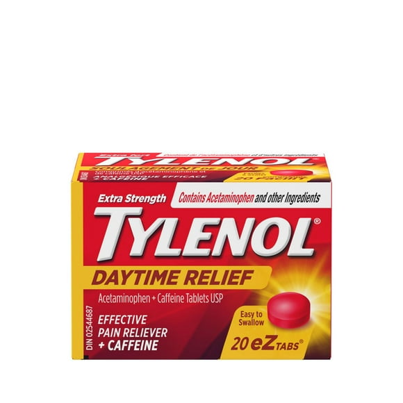 Extra Strength Tylenol Daytime Relief Tablets, 500 mg Acetaminophen + 65 mg Caffeine, Morning Headache & Pain Relief, 20 Tablets