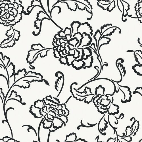 Papier Peint chrysanthèmes linéaires noir et blanc