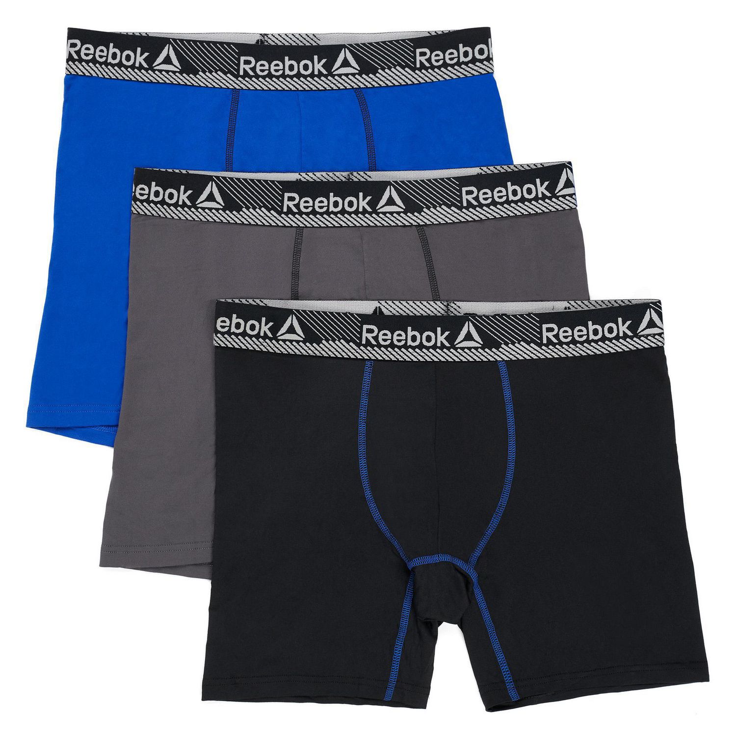 Reebok Mens 4 Pack Performance Boxer Briefs with Comfort Pouch -  Black/Fig/Grey/HTR XX-Large