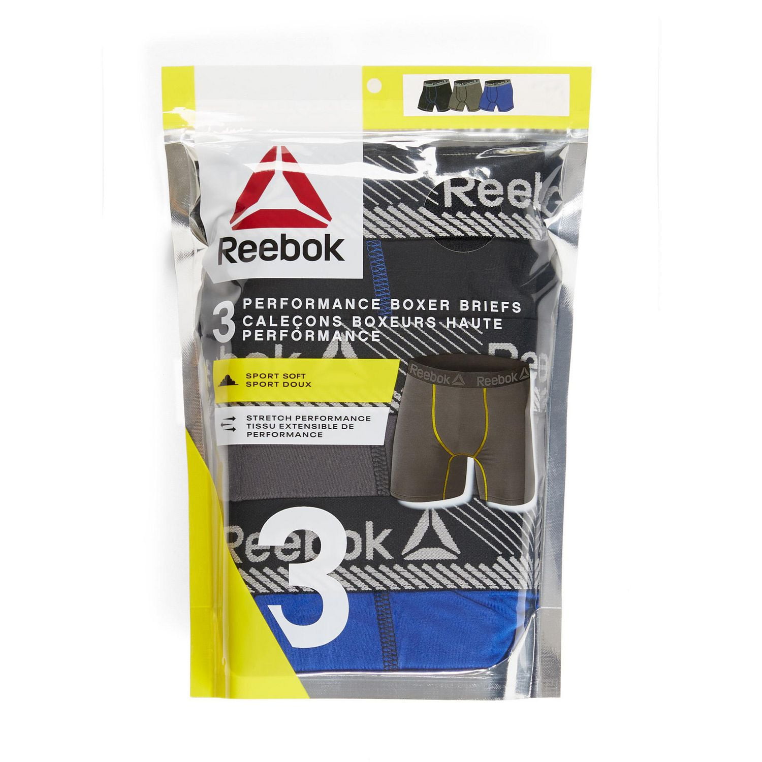 Reebok 3 Performance Boxer Briefs, Size S-XL