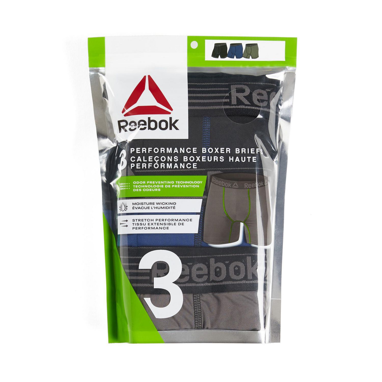 Reebok 3 Performance Boxer Briefs, Size S-XL 