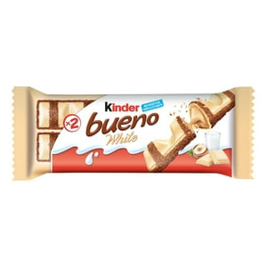 KINDER BUENO White Chocolate and Hazelnut Cream Candy Bars, Single Pack contains 2 Individually Wrapped Bars