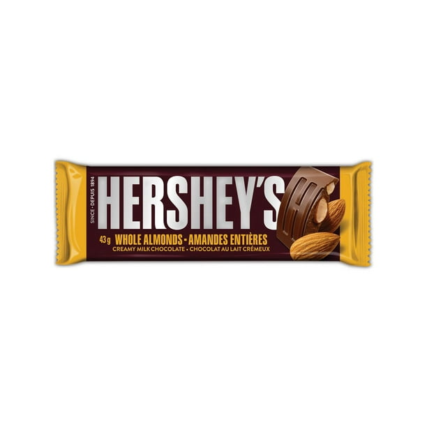 Barres de chocolat au lait crémeux HERSHEY’S avec amandes entières de format standard 43g