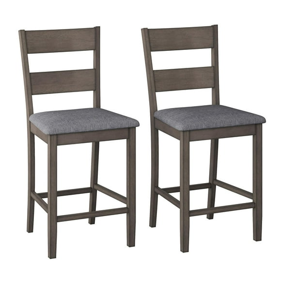CorLiving Tuscany Elegant Gray Fabric Upholstered Seat and Wood Frame Counter Height Dining Chairs Set of 2 - Premium Wooden Kitchen & Dining Room Counter Chairs for Dining Room Furniture, Chair Set
