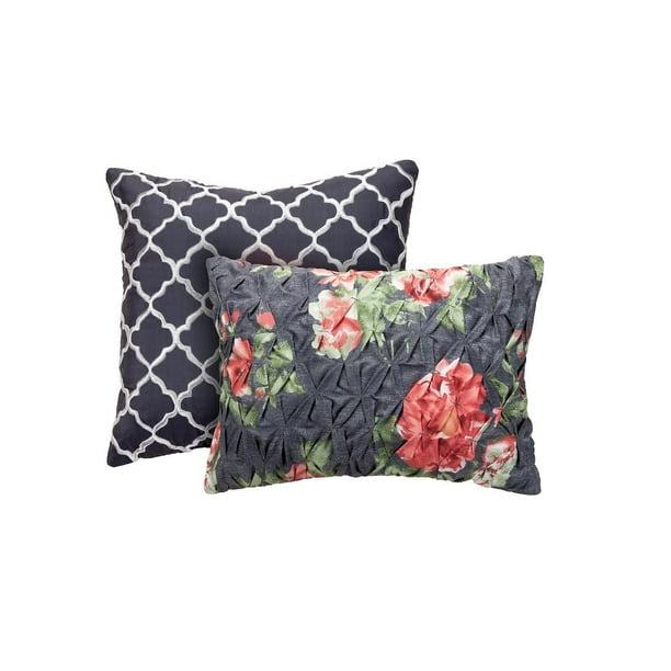 HomeTrends Grey/Plum Reversible Floral Printed 3 Piece Double/ Queen Comforter  Set, Sizes: Double/Queen & King 