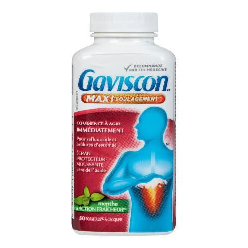 Gaviscon Max Relief Chewable Foamtabs Peppermint with Cooling Action, 50 Chewable Foamtabs