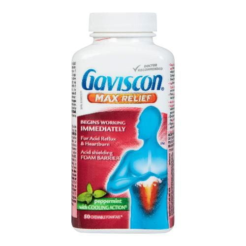 Gaviscon Max Relief Chewable Foamtabs Peppermint with Cooling Action, 50 Chewable Foamtabs
