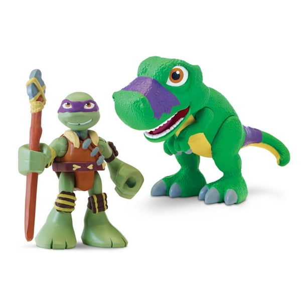 Figurines de 6,3 cm (2,5 po) Donatello préhistorique et T-Rex Half-Shell Heroes des Tortues Ninja
