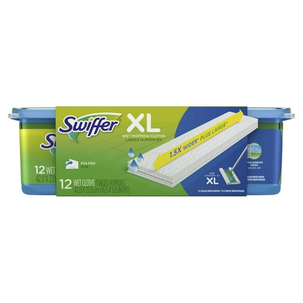 Recharges de linges humidifiés multi-surfaces pour balai Swiffer Sweeper X-Large, parfum Grand air 12 unités