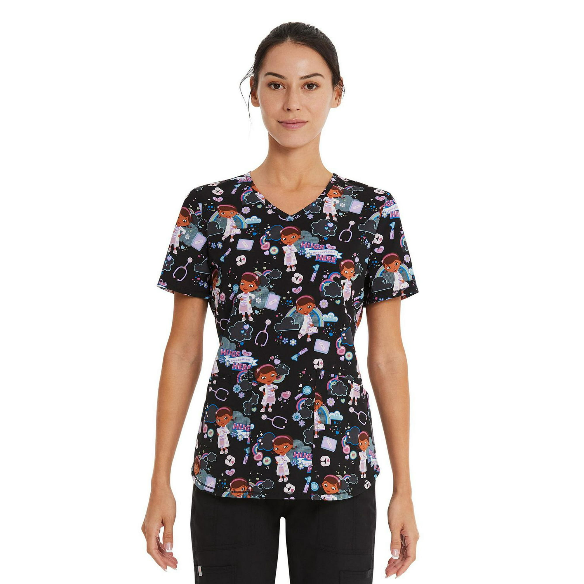Doc McStuffins RX For Hugs Women's V-Neck Print Scrub Top