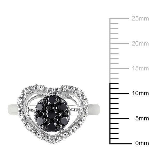 Bague de forme cœur Asteria avec diamants noirs et blancs 1/2 CT poids total en argent sterling