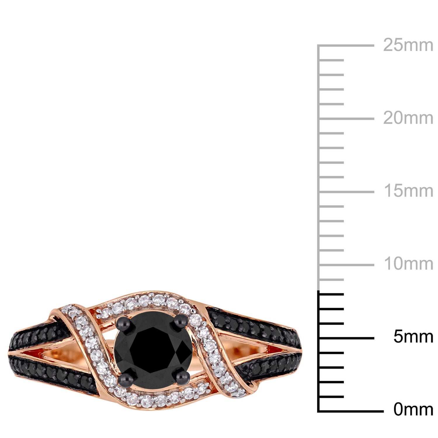 Bague de fiançailles Asteria avec diamants noirs et blancs 1 CT poids total en or rosé 10K