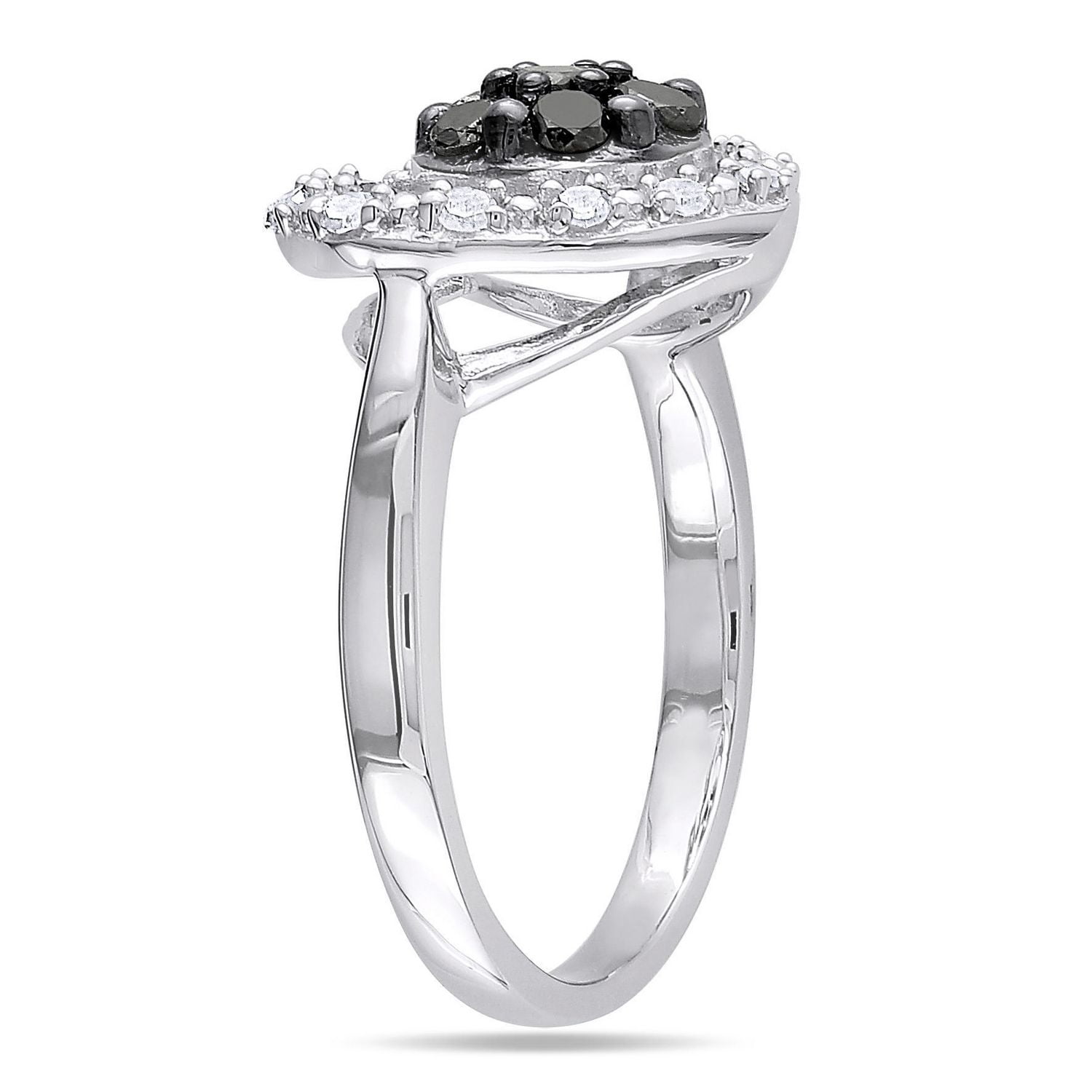Bague de forme cœur Asteria avec diamants noirs et blancs 1/2 CT poids total en argent sterling