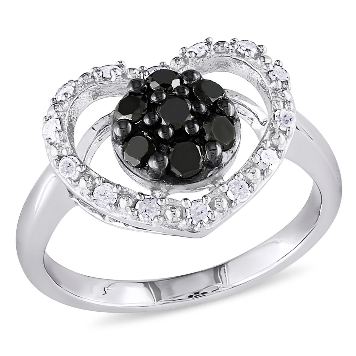 Asteria 1/2 Carat T.W. Black and White Diamond Sterling Silver Heart Ring