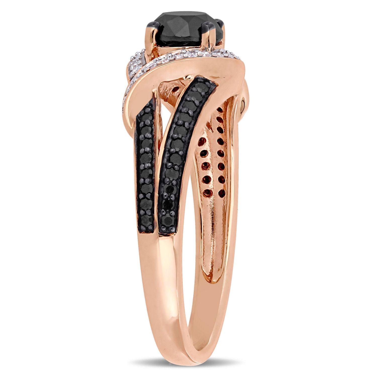 Bague de fiançailles Asteria avec diamants noirs et blancs 1 CT poids total en or rosé 10K