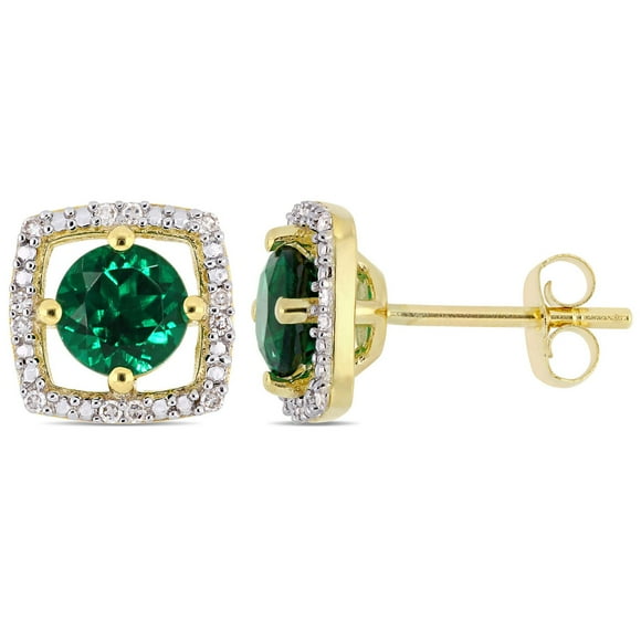 Tangelo 1 Carat T.G.W. Created Emerald and Diamond-Accent 10K Yellow Gold Halo Stud Earrings