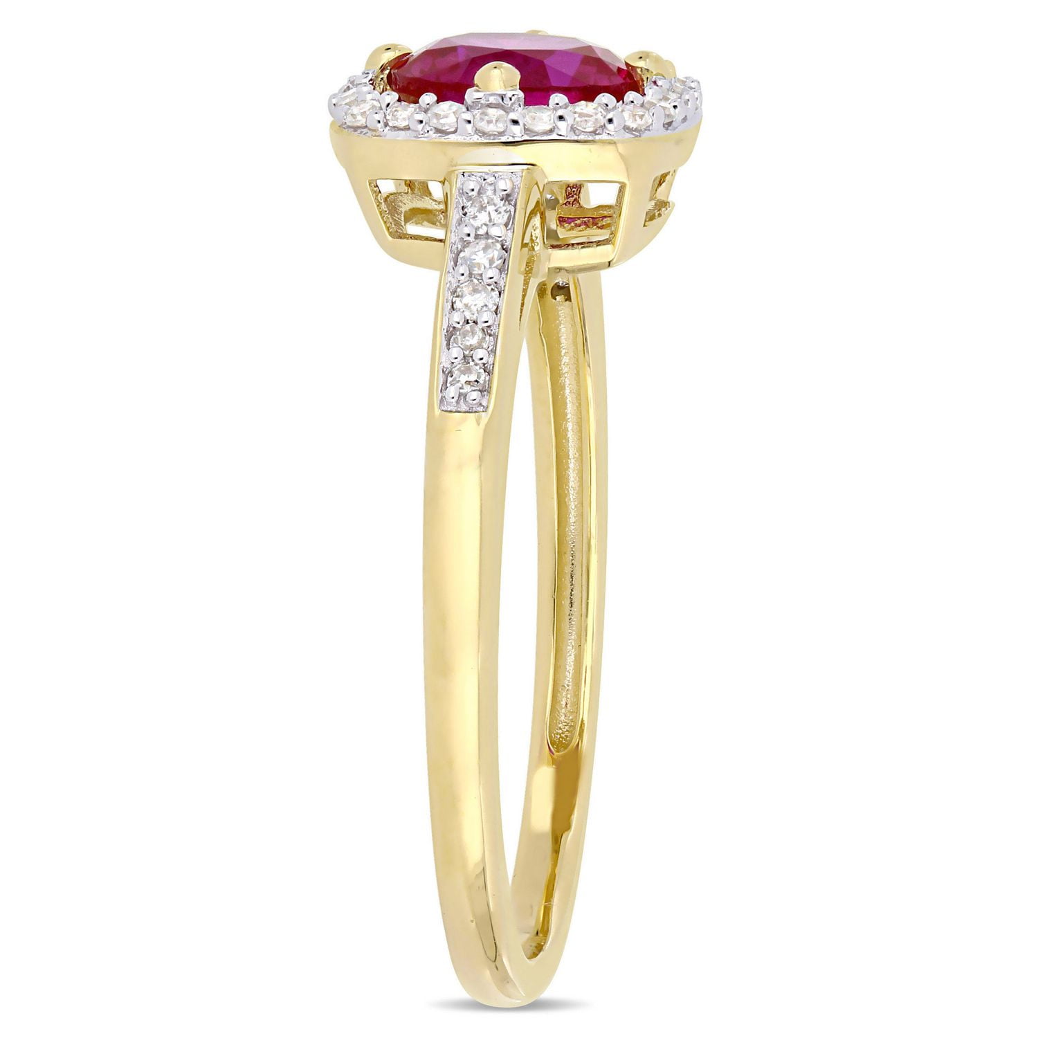 Tangelo 1 Carat T.G.W. Created Ruby and 1/7 Carat T.W. Diamond 10K Yellow Gold Halo Ring