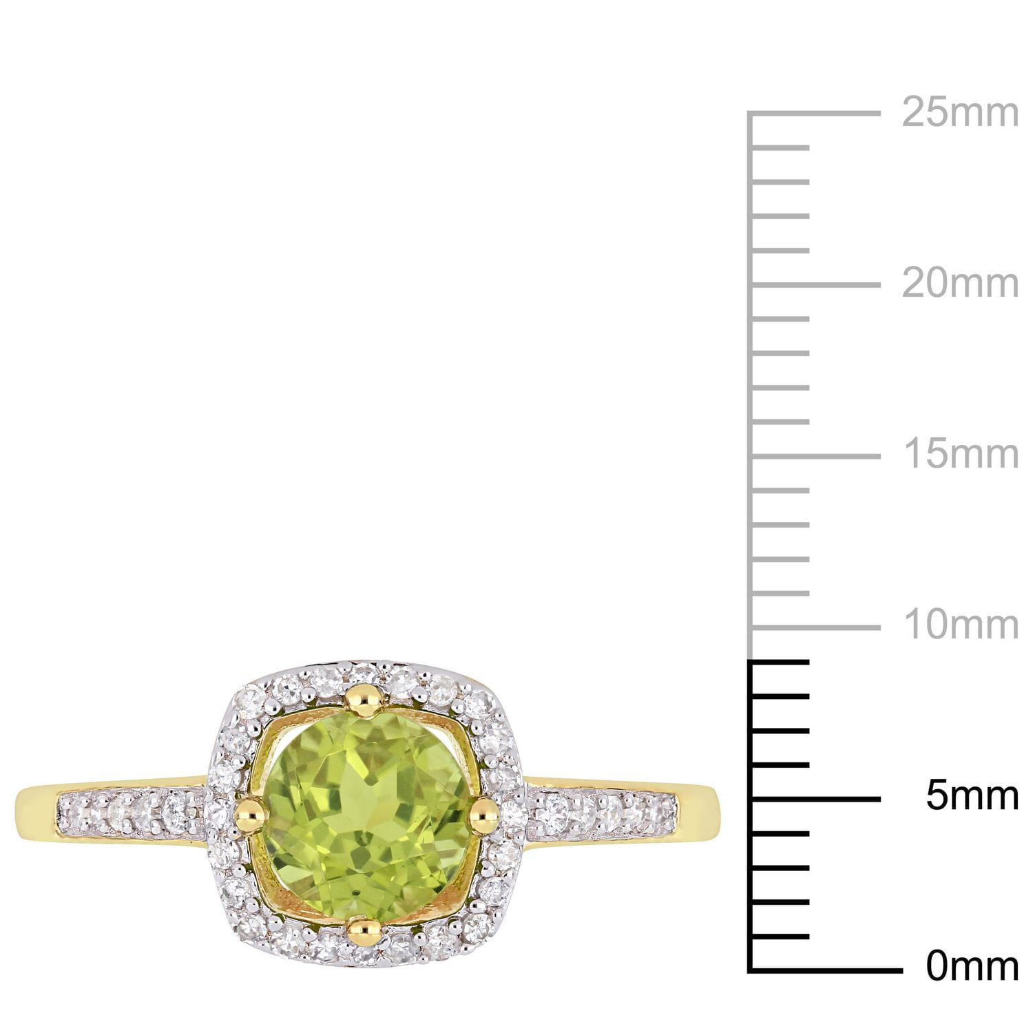 Bague auréole Tangelo avec péridot 7/8 CT PBT et diamants 1/7 CT poids total en or jaune 10K