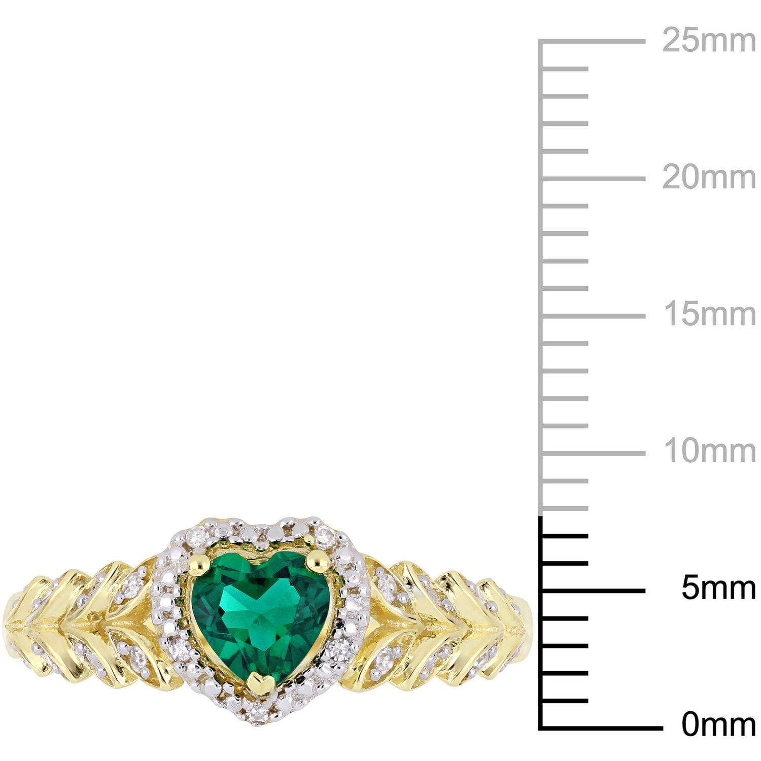 Bague auréole de forme cœur Tangelo avec émeraude synthétique 2/5 CT PBT et accents de diamants en or jaune 10K