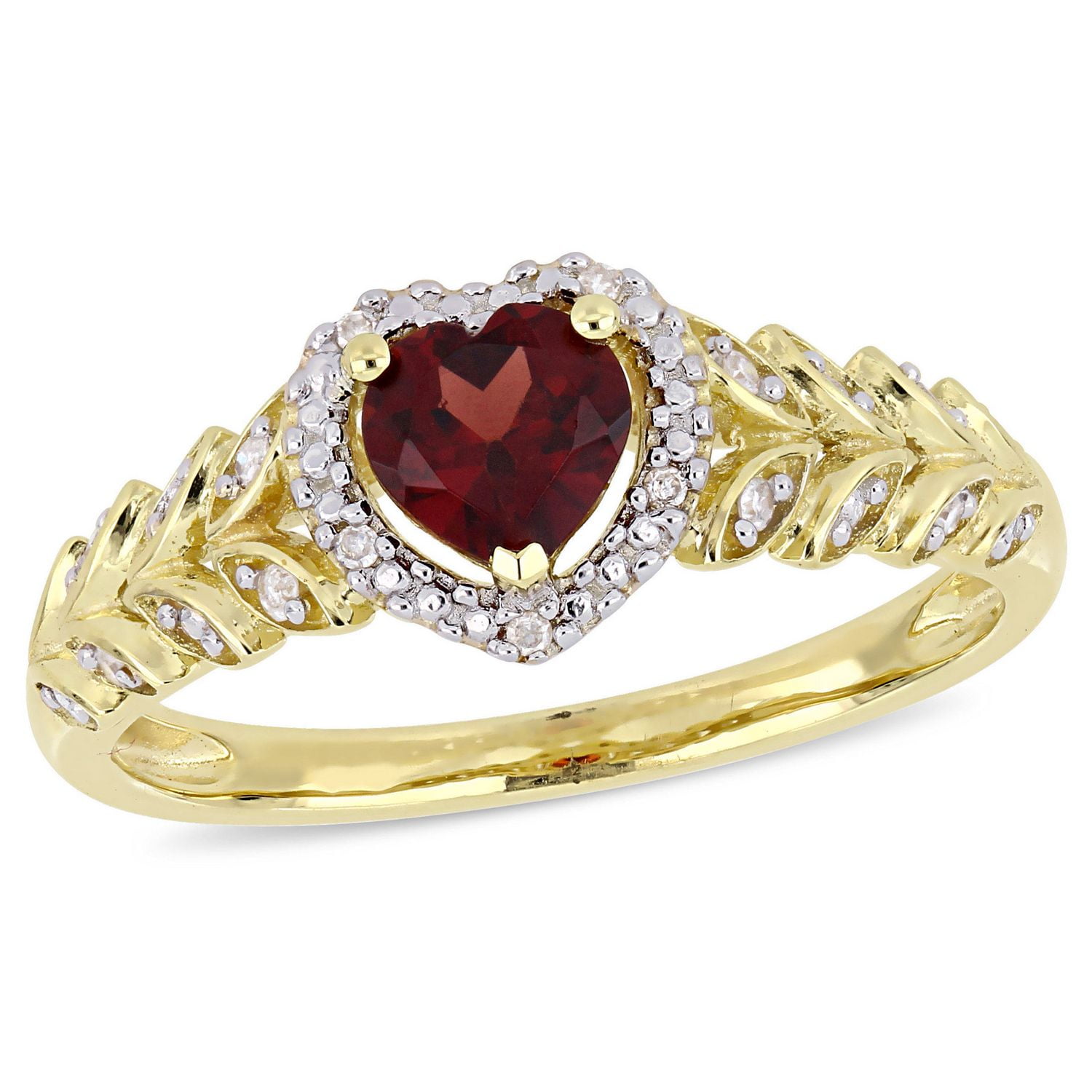 Tangelo 1/2 Carat T.G.W. Garnet and Diamond-Accent 10K Yellow Gold Halo Heart Ring