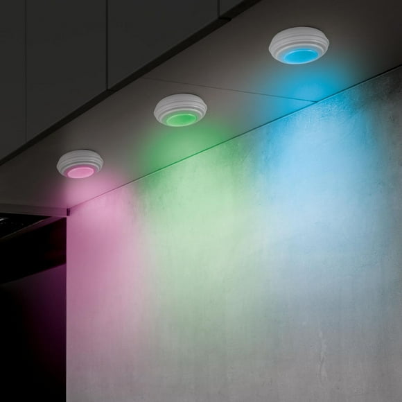 Merkury MultiGlo Multicolor Puck Lights - 3 Pack, MultiGlo Puck Lights-3PK