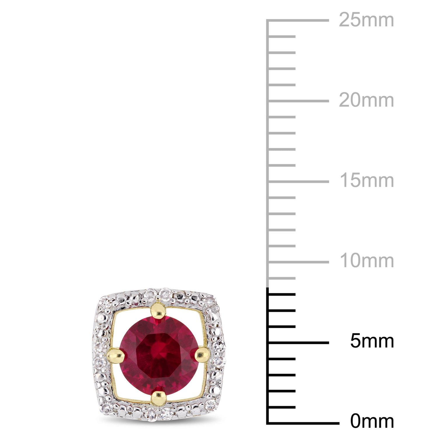 Clous d'oreille de forme auréole Tangelo avec rubis synthétique 1-1/6 CT PBT et accents de diamants en or jaune 10K