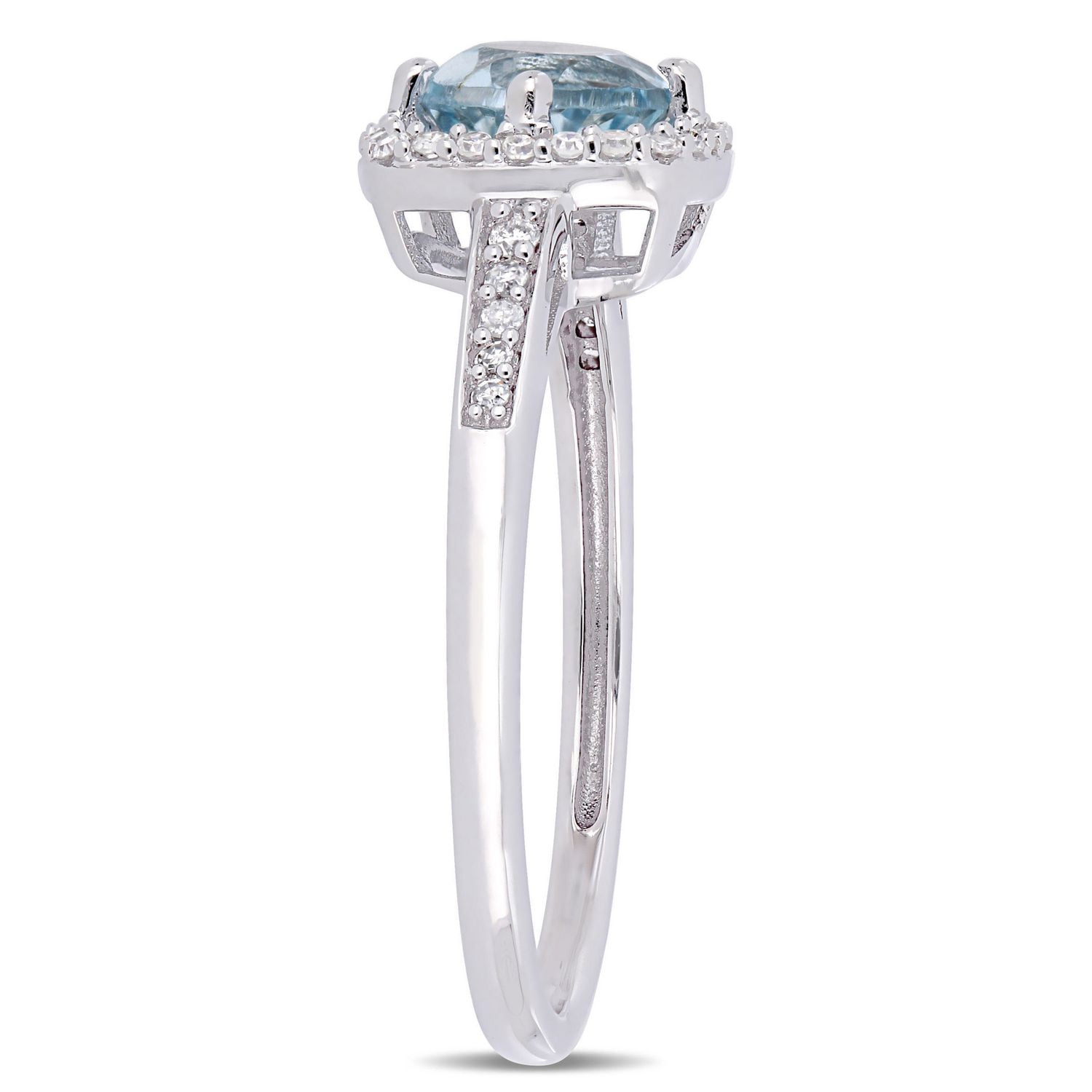 Tangelo 1 Carat T.G.W. Sky-Blue Topaz and 1/7 Carat T.W. Diamond 10K White Gold Halo Ring