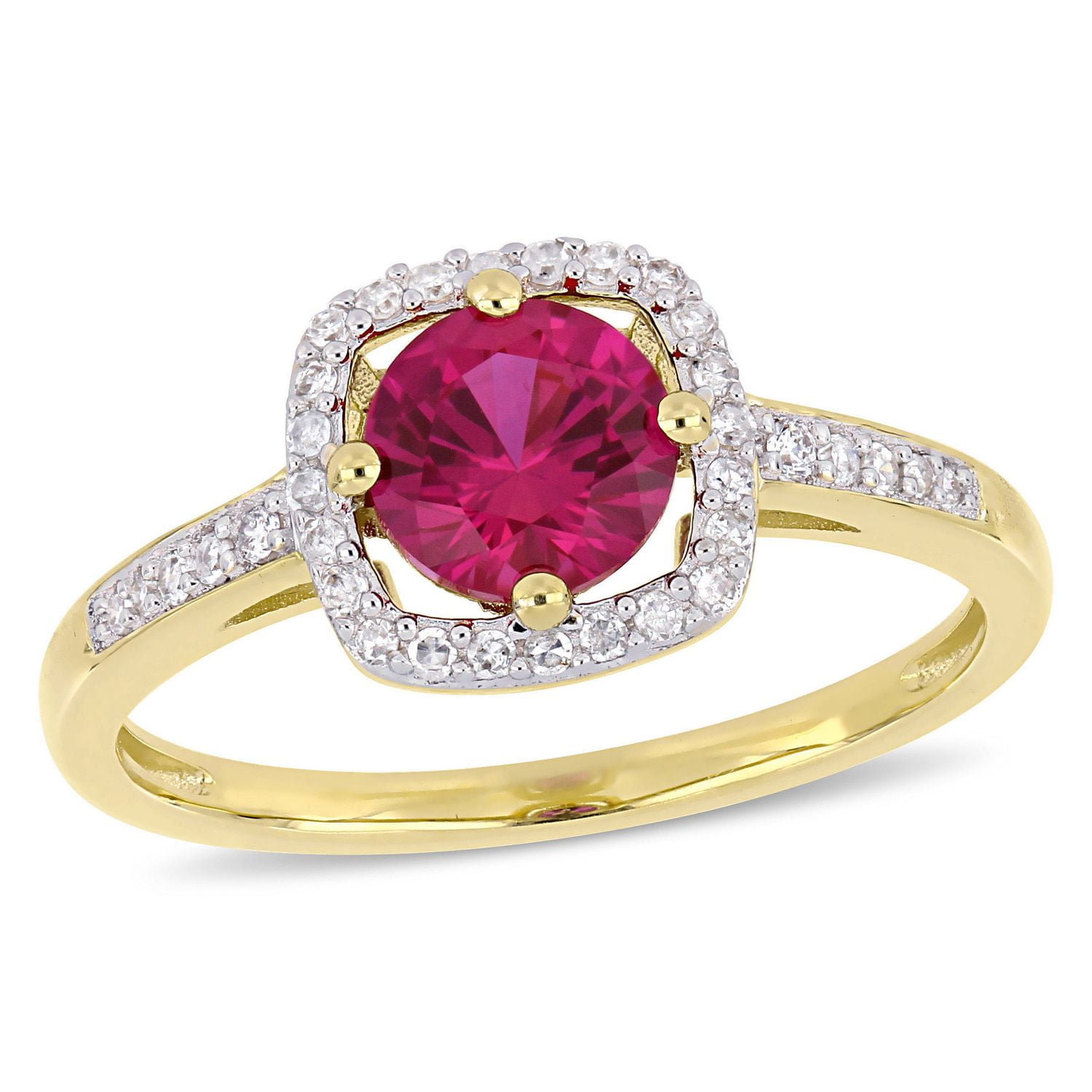Tangelo 1 Carat T.G.W. Created Ruby and 1/7 Carat T.W. Diamond 10K Yellow Gold Halo Ring