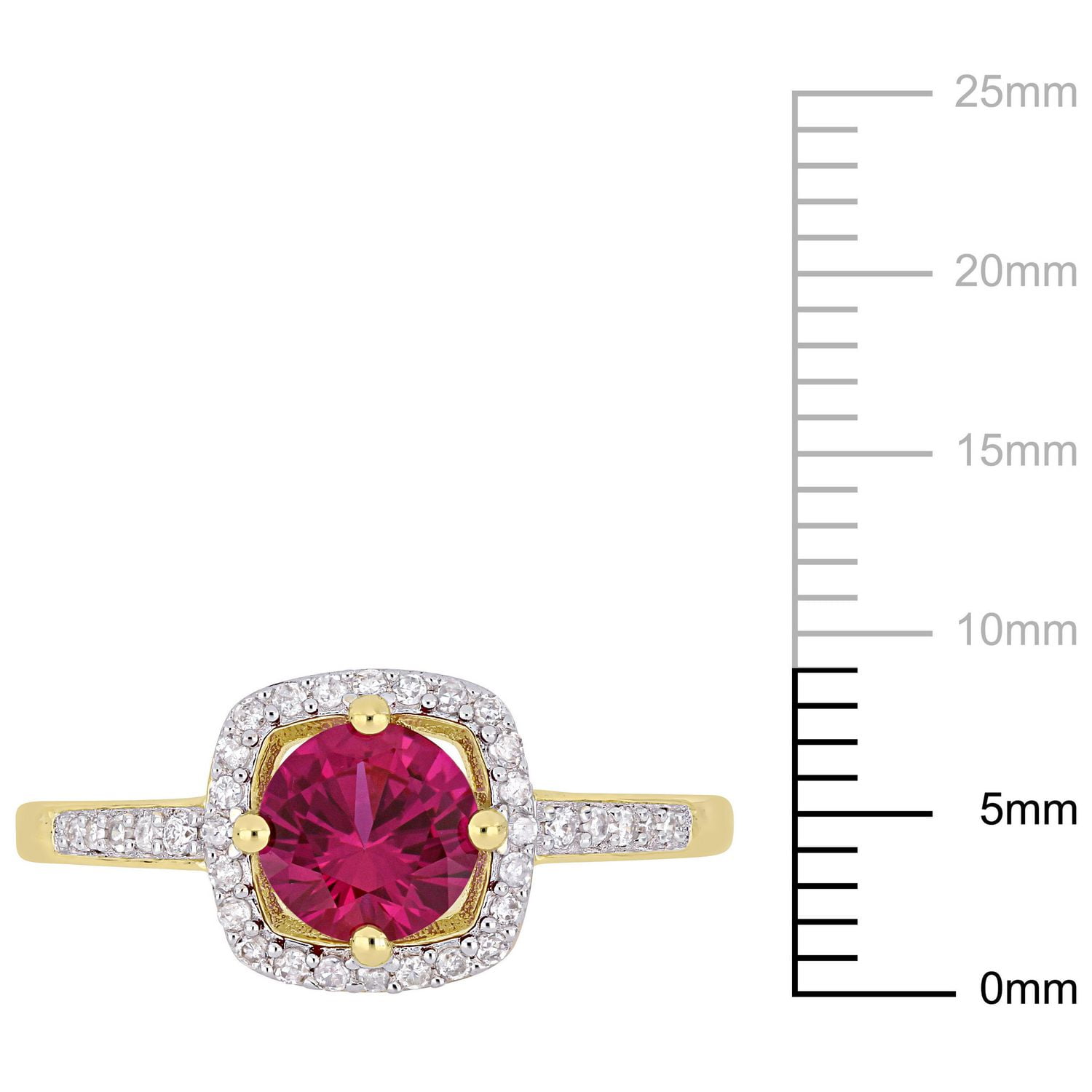 Tangelo 1 Carat T.G.W. Created Ruby and 1/7 Carat T.W. Diamond 10K Yellow Gold Halo Ring