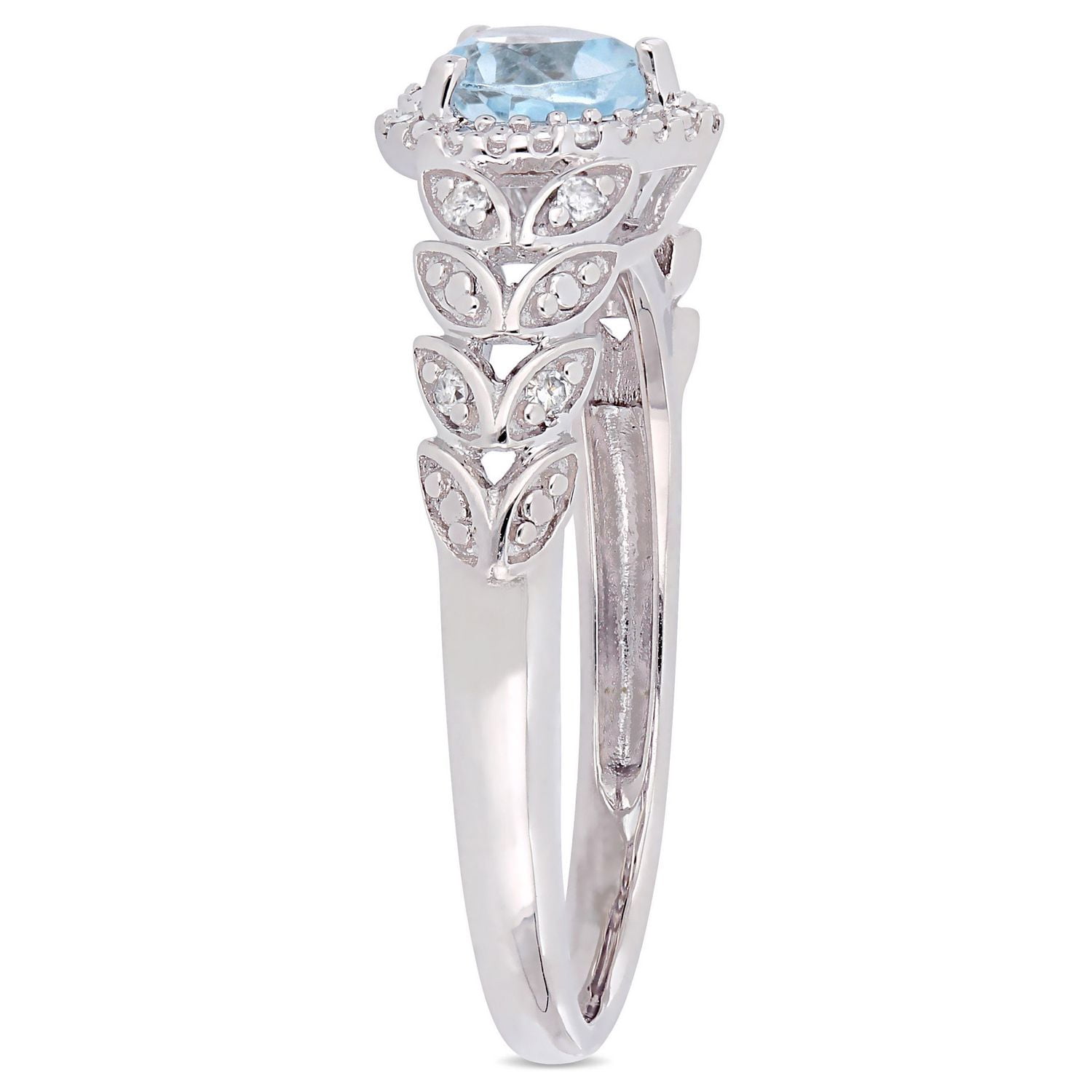 Bague auréole de forme cœur Tangelo avec topaze bleu-ciel 3/5 CT PBT et accents de diamants en or blanc 10K