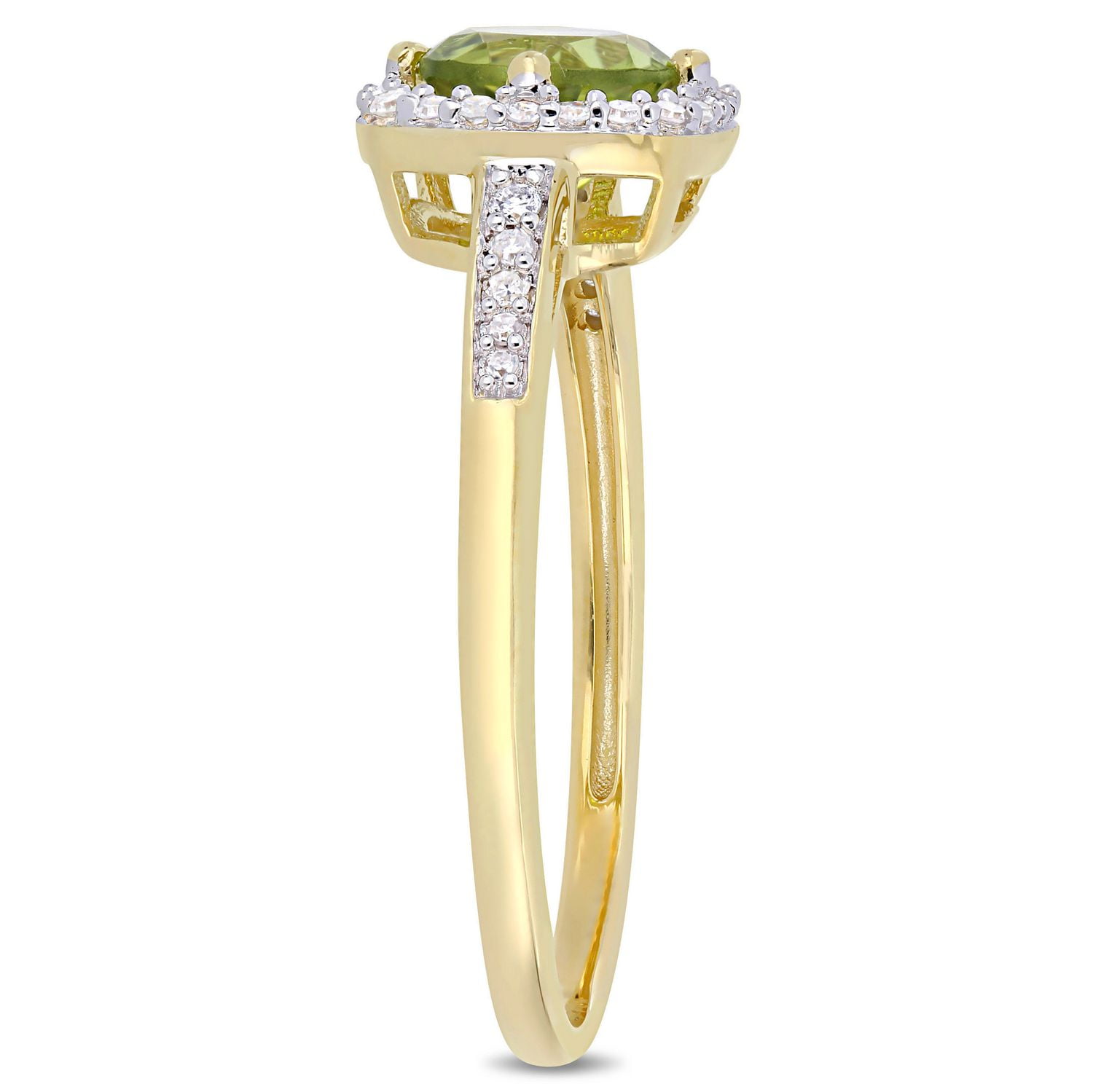 Bague auréole Tangelo avec péridot 7/8 CT PBT et diamants 1/7 CT poids total en or jaune 10K