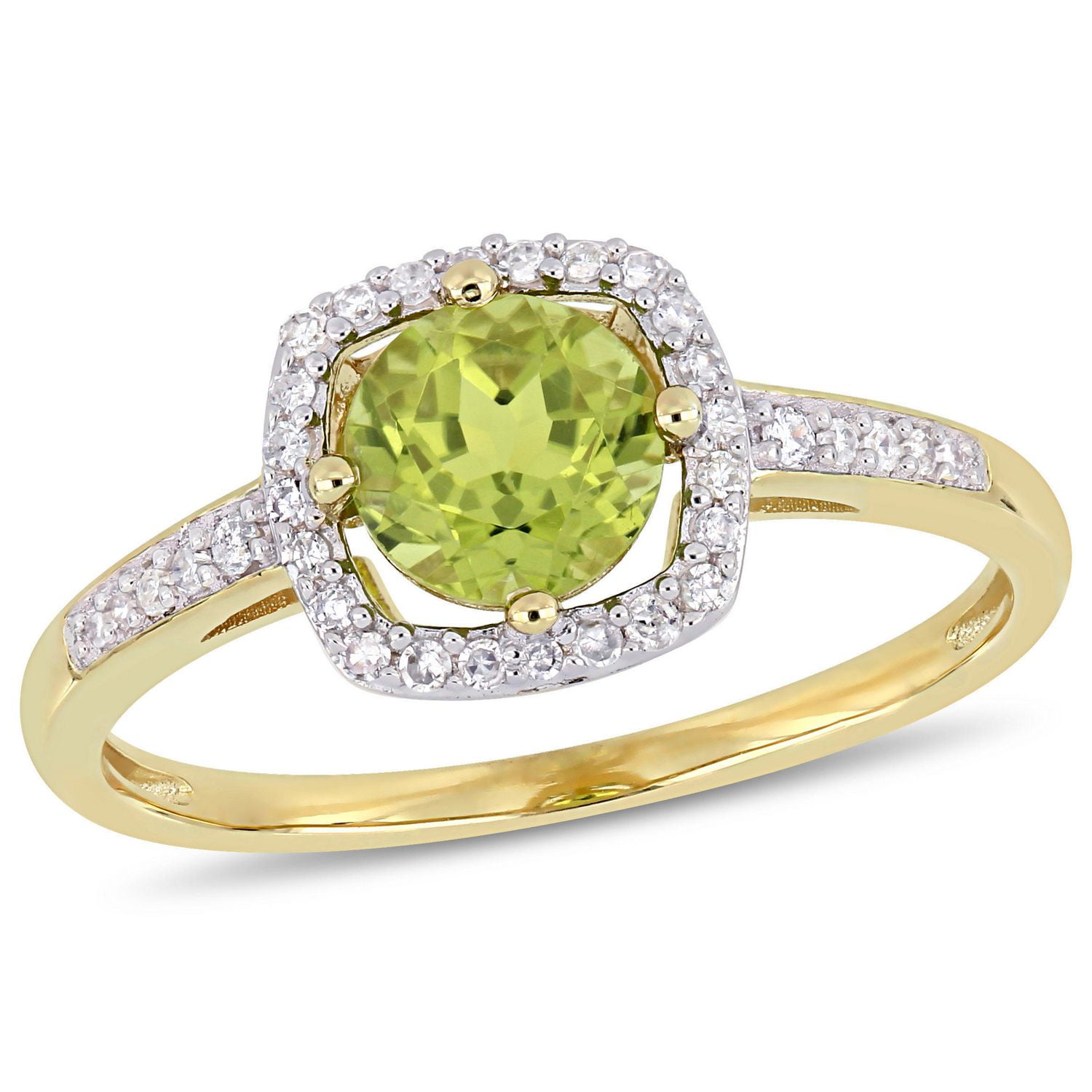 Bague auréole Tangelo avec péridot 7/8 CT PBT et diamants 1/7 CT poids total en or jaune 10K