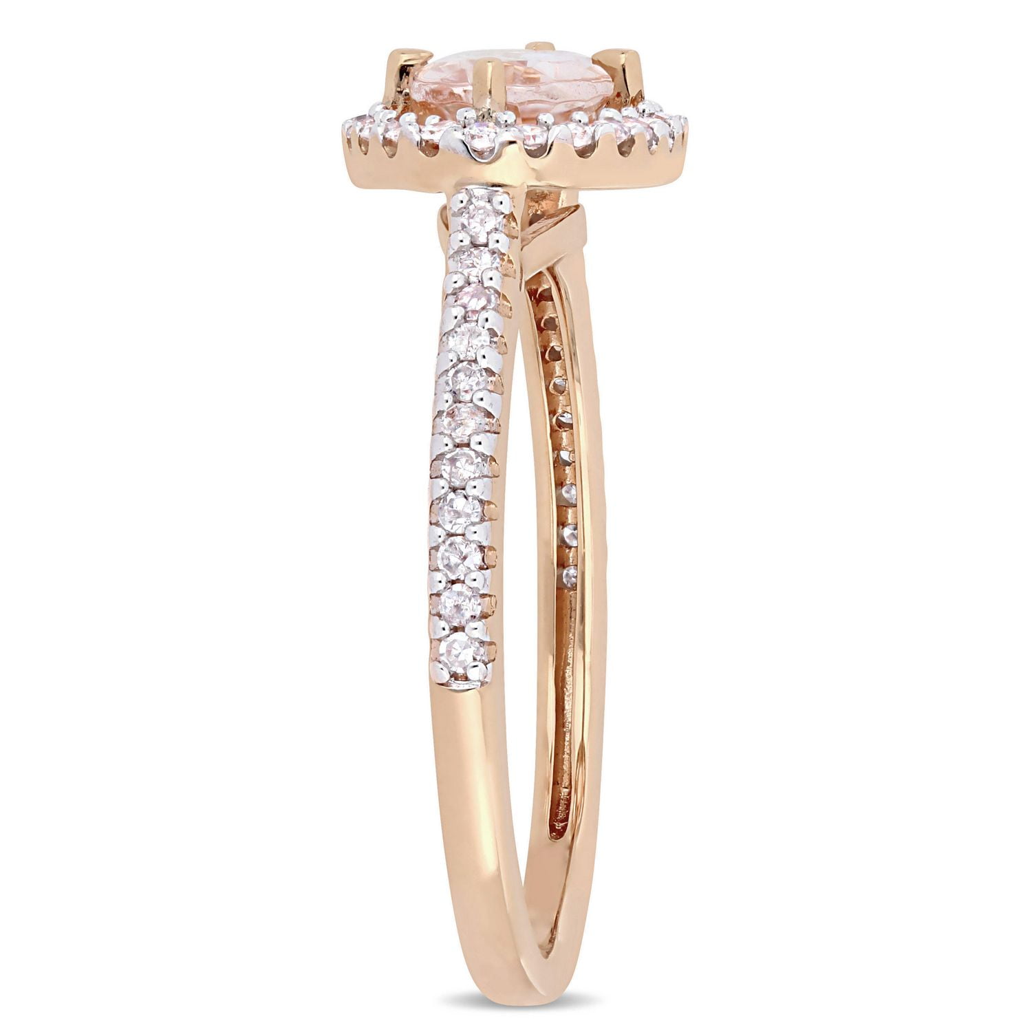Tangelo 3/4 Carat T.G.W. Morganite and 1/4 Carat T.W. Diamond 14K Rose Gold Halo Ring