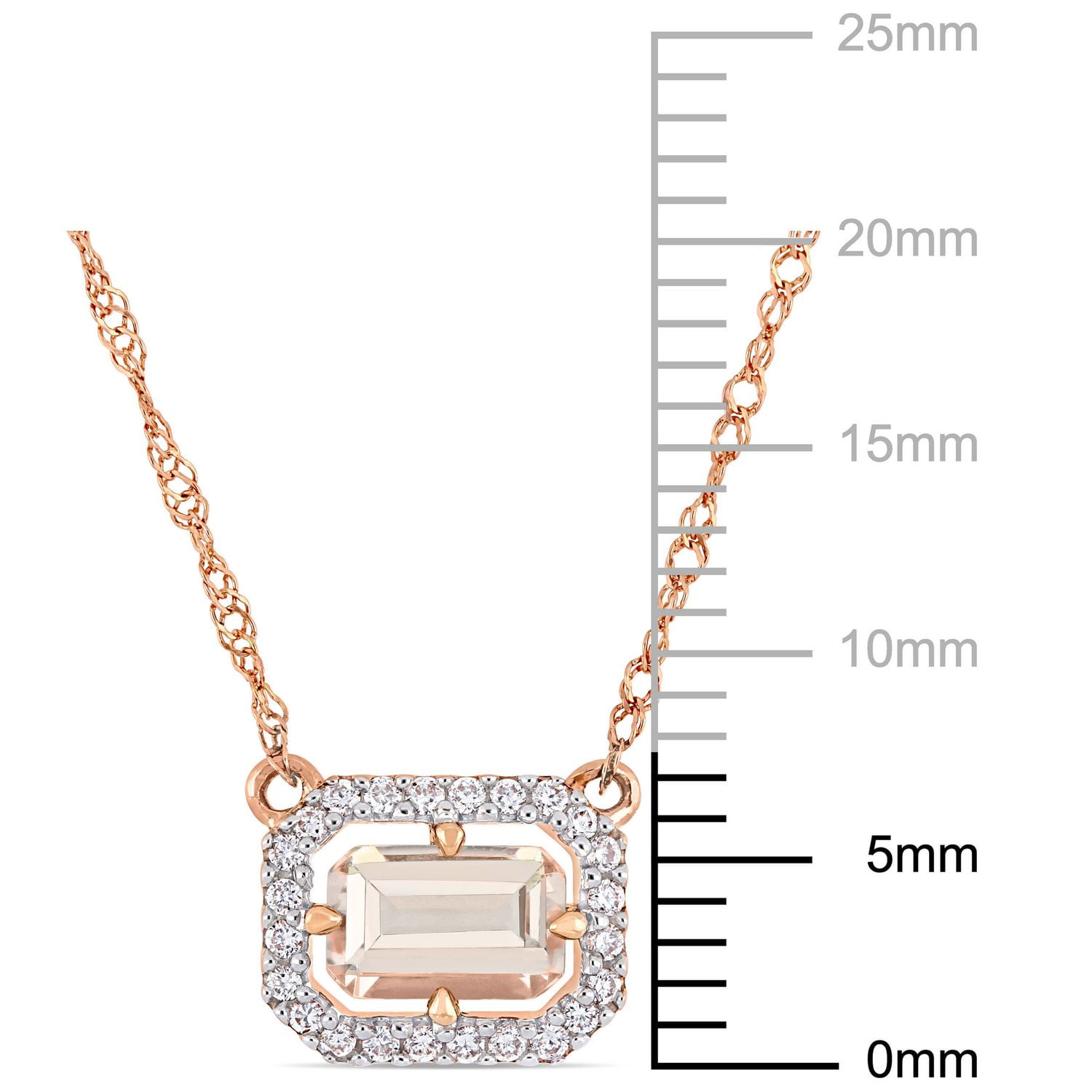 Tangelo 3/5 Carat T.G.W. Morganite and 1/10 Carat T.W. Diamond 14K Rose Gold Halo Necklace, 17"