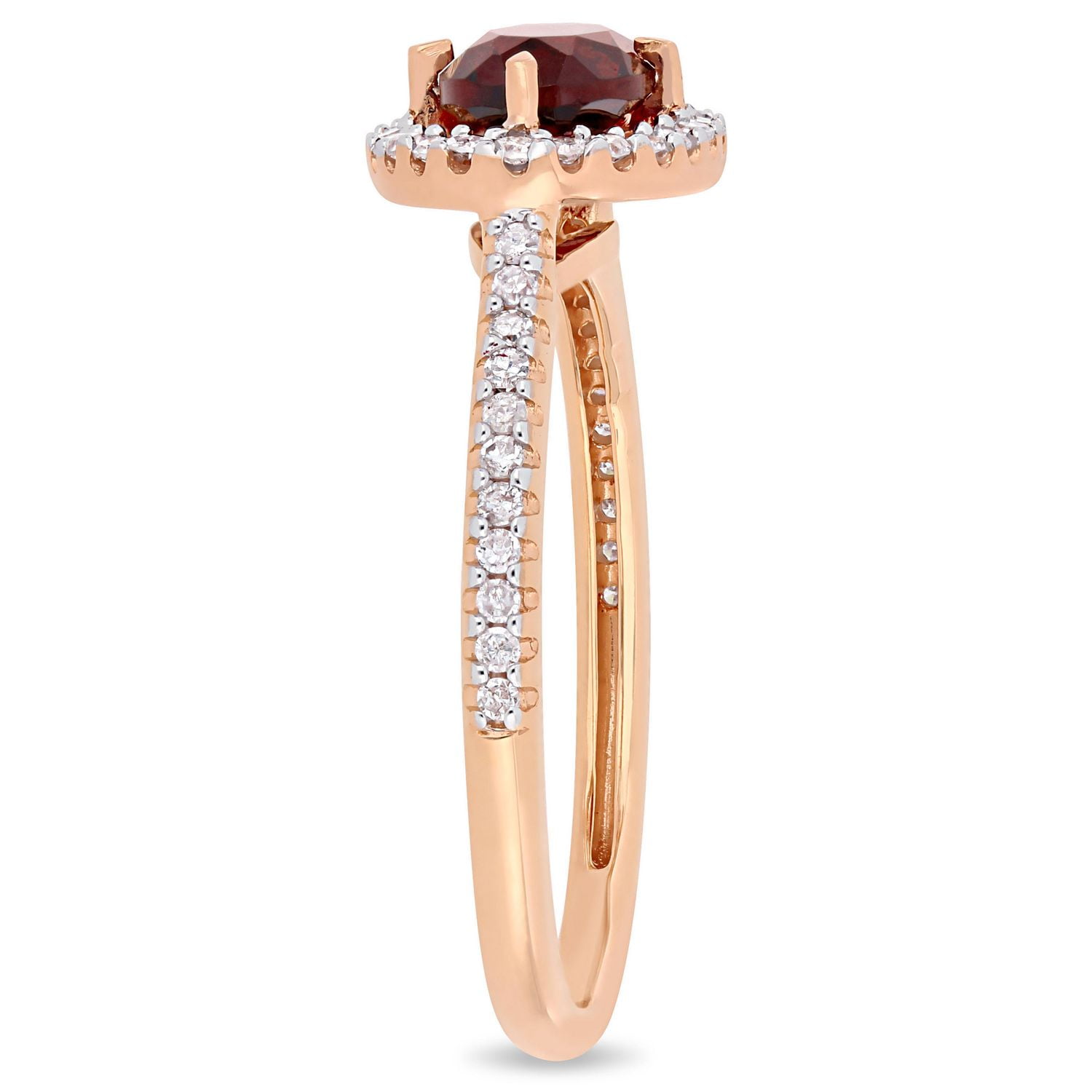 Bague auréole Tangelo avec grenat 1 CT PBT et diamants 1/4 CT poids total en or rosé 10K
