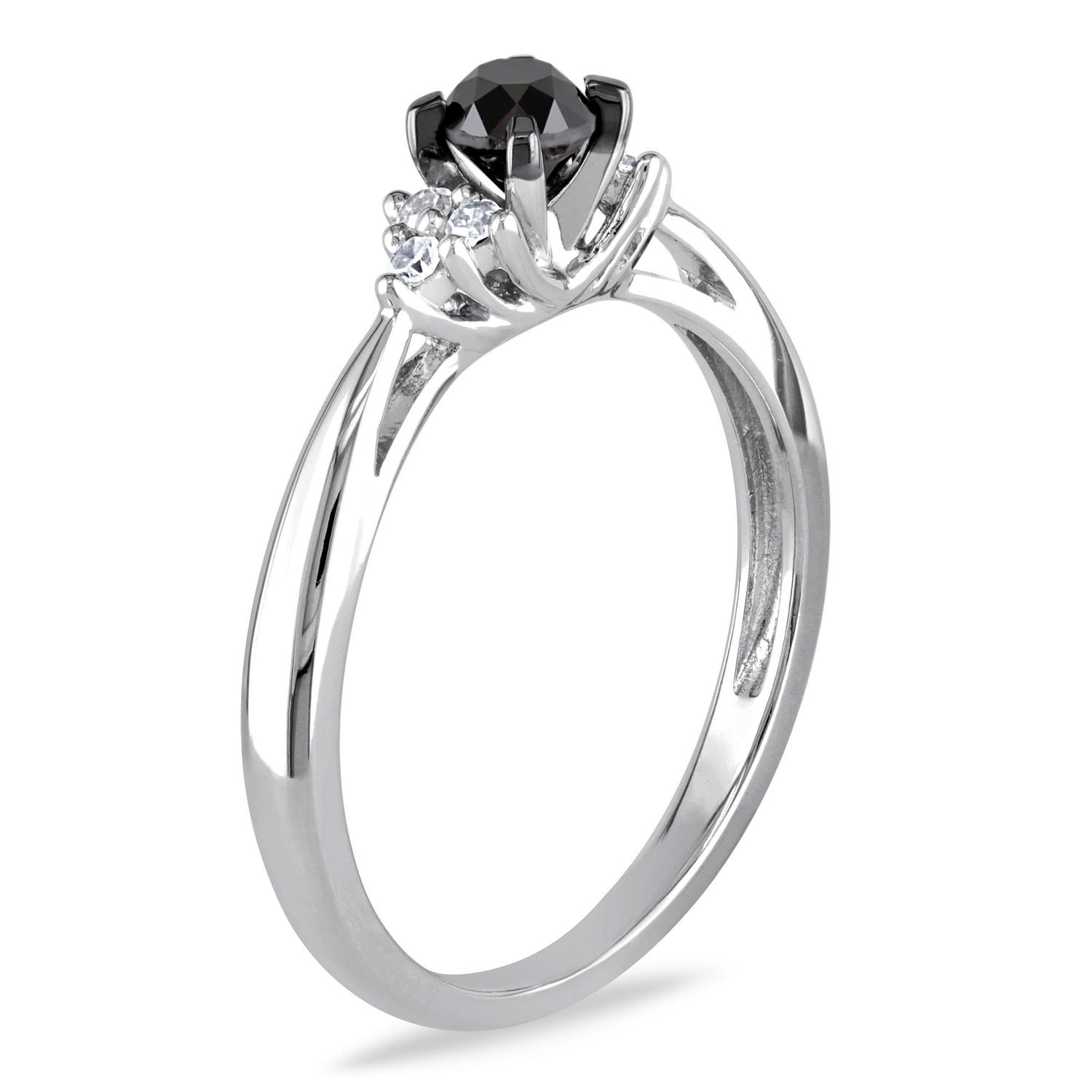 Bague de fiançailles Asteria avec diamants noir et blancs 1/2 CT poids total en argent sterling