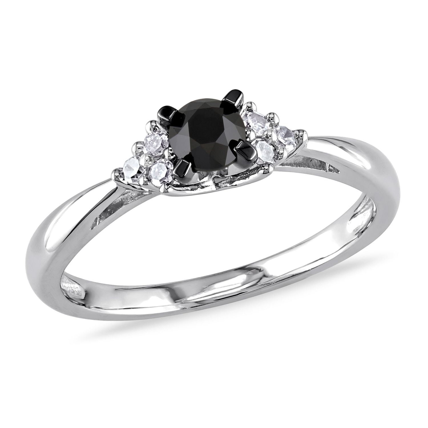 Bague de fiançailles Asteria avec diamants noir et blancs 1/2 CT poids total en argent sterling