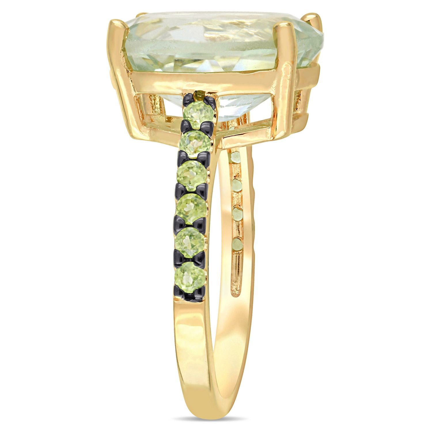 Tangelo 8 Carat T.G.W. Green Amethyst and Peridot Yellow Plated Sterling Silver Cocktail Ring