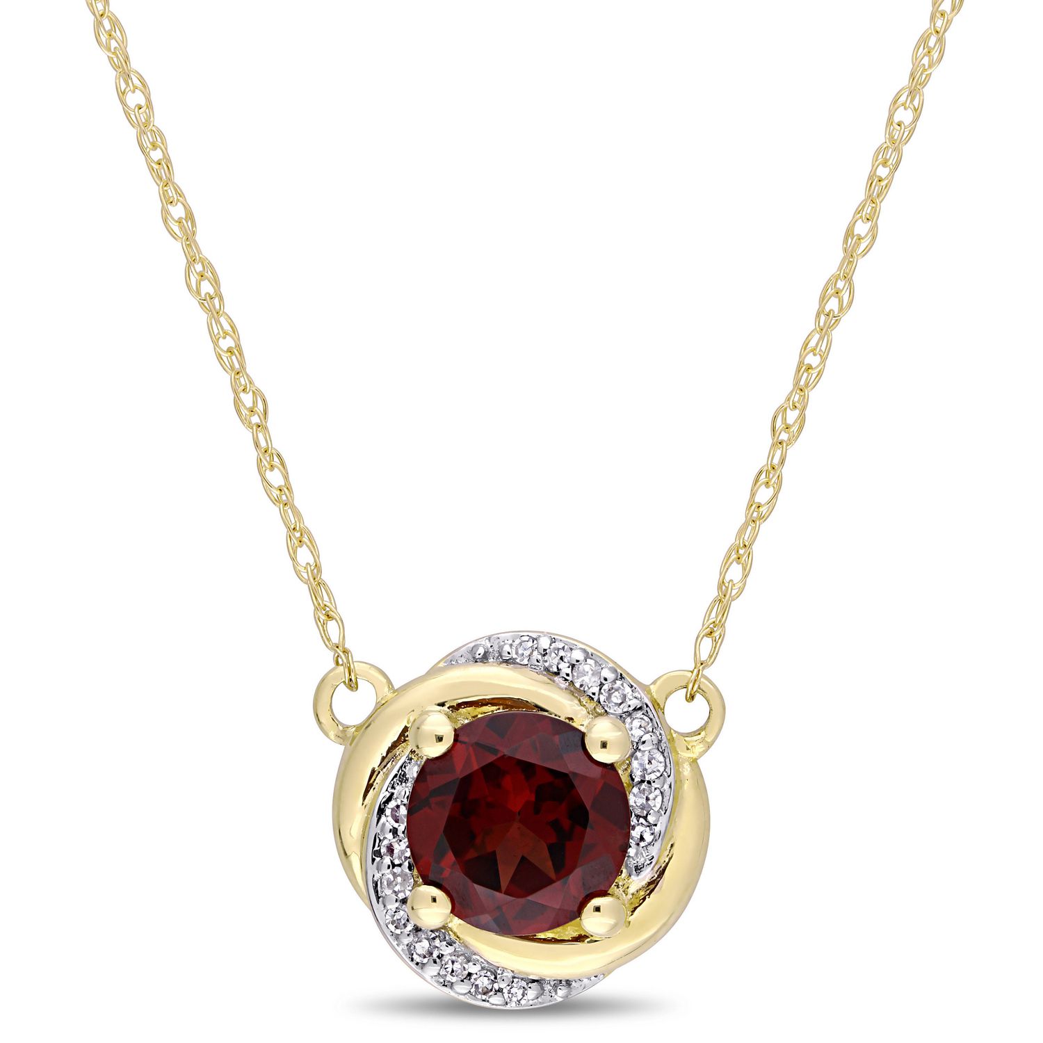Tangelo 1 Carat T.G.W. Garnet and Diamond-Accent 10K Yellow Gold Swirl Necklace, 17"