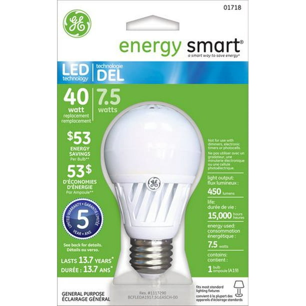 Ampoule DEL A19 40 W GE Energy Smart – 1 par paquet