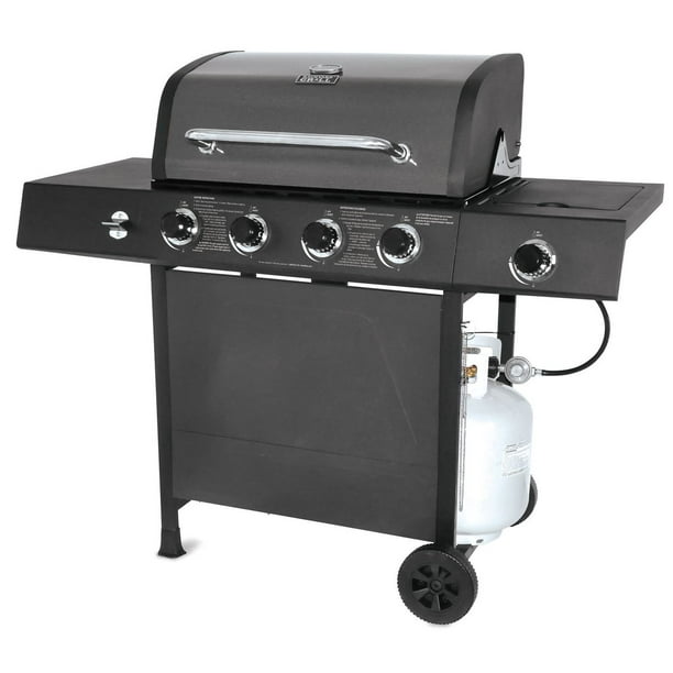 Gril barbecue au gaz à 4 brûleurs avec couvercle moucheté étain de Backyard Grill - GBC1646WPFD-C