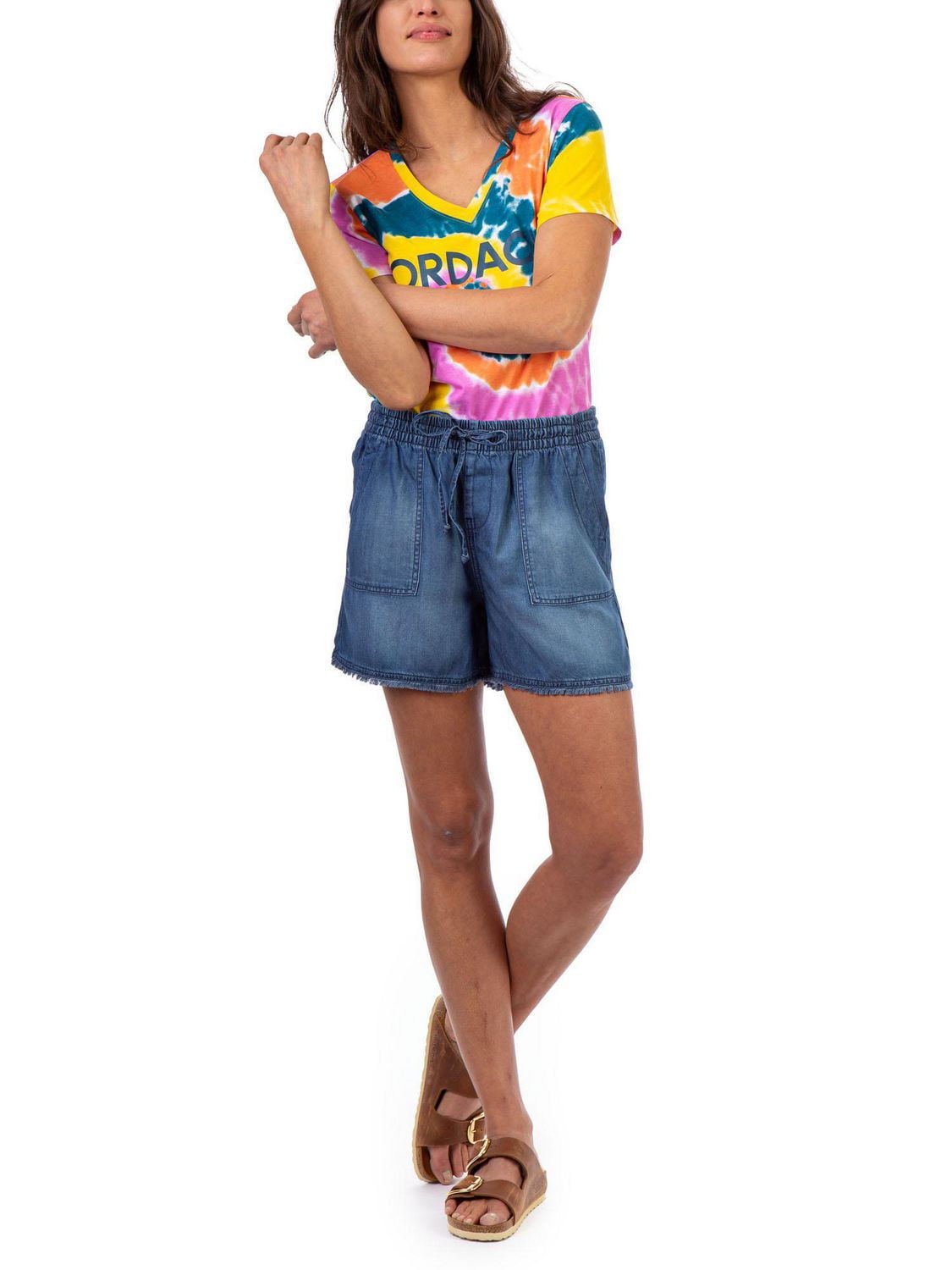 Jordache Short à enfiler avec ourlet effiloché pour femmes