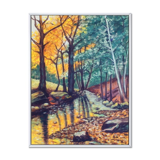 Designart Landscape With River In Autumn Forest Sunset FLOAT FRAME WALL ...