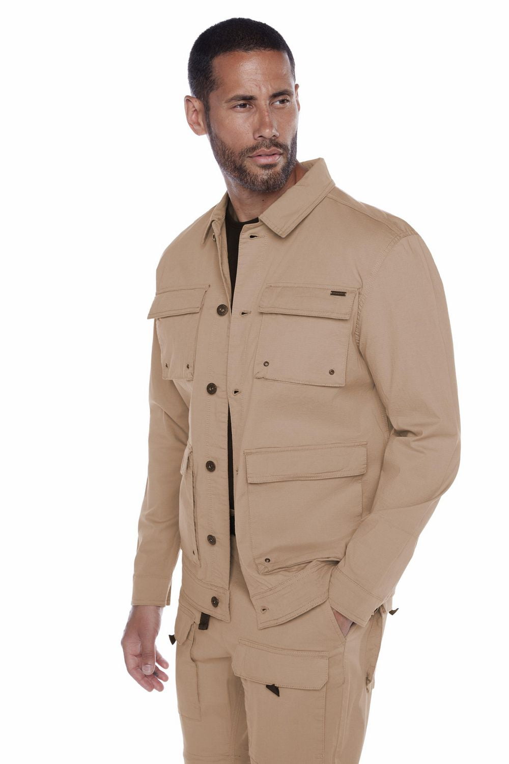 Jeaniologie ™ Men's Ripstop Jacket With Patch Pockets - Beige
