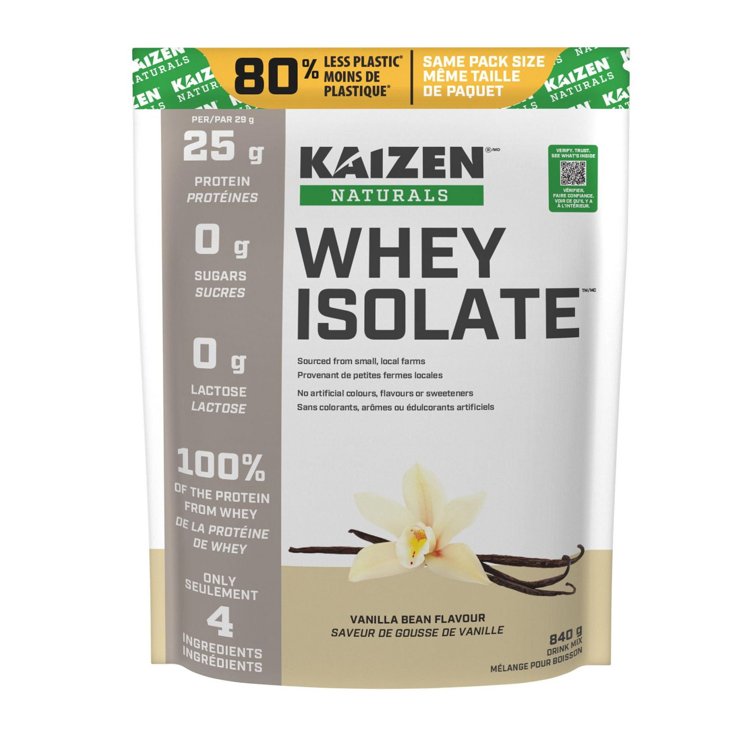 Kaizen Kaizen Naturals Whey Isolate Vanilla Bean Flavour, 840g