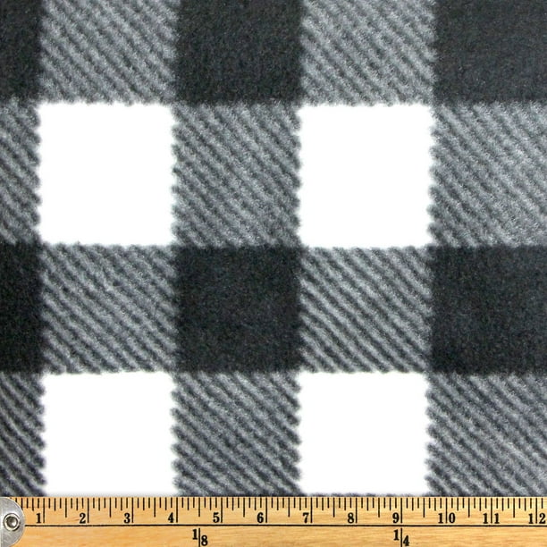 Tissu au mètre Fabric Creations en molleton à motif de buffle à carreaux en noir et blanc