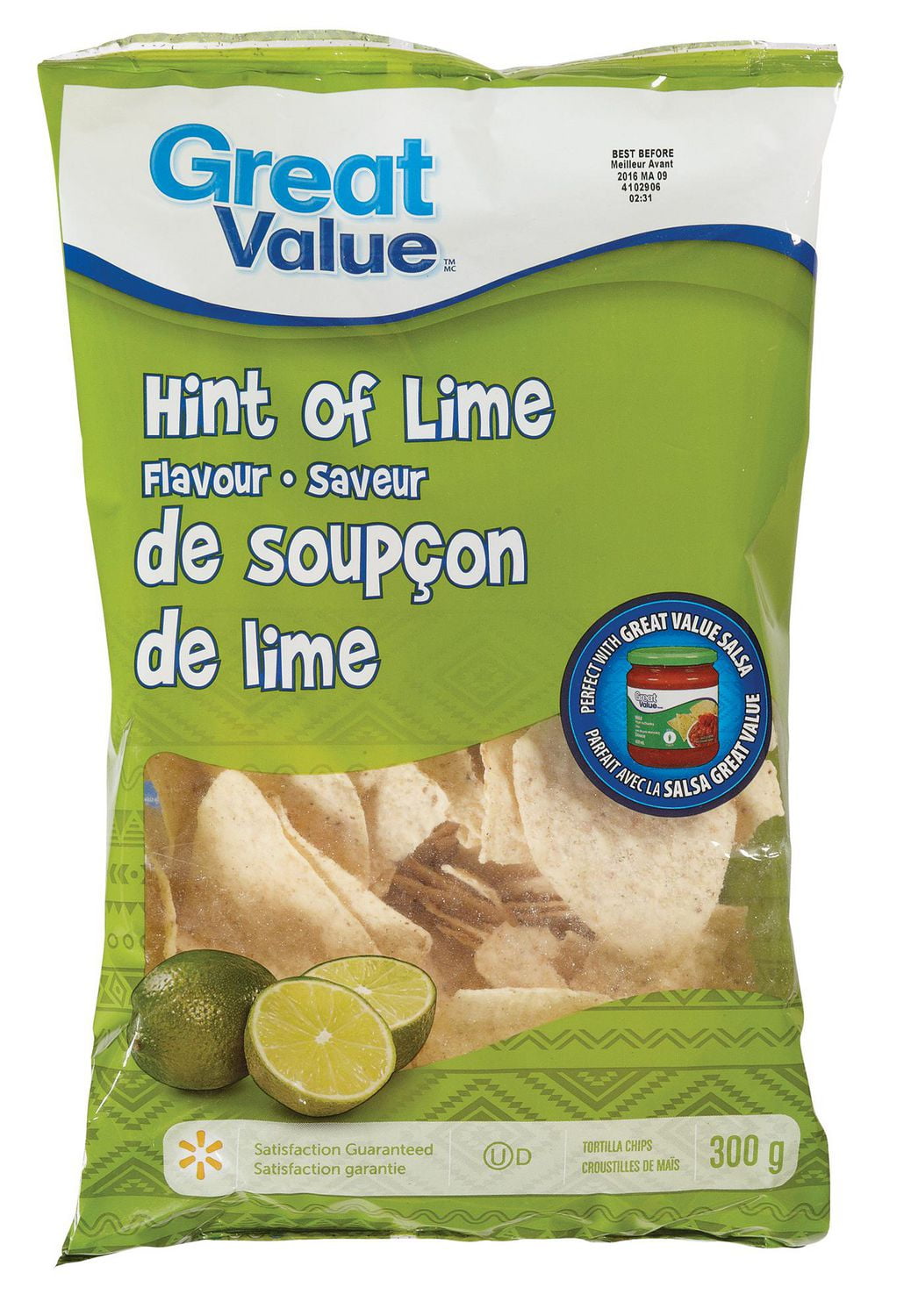 Great Value Hint Of Lime Tortilla Chips Walmart Canada