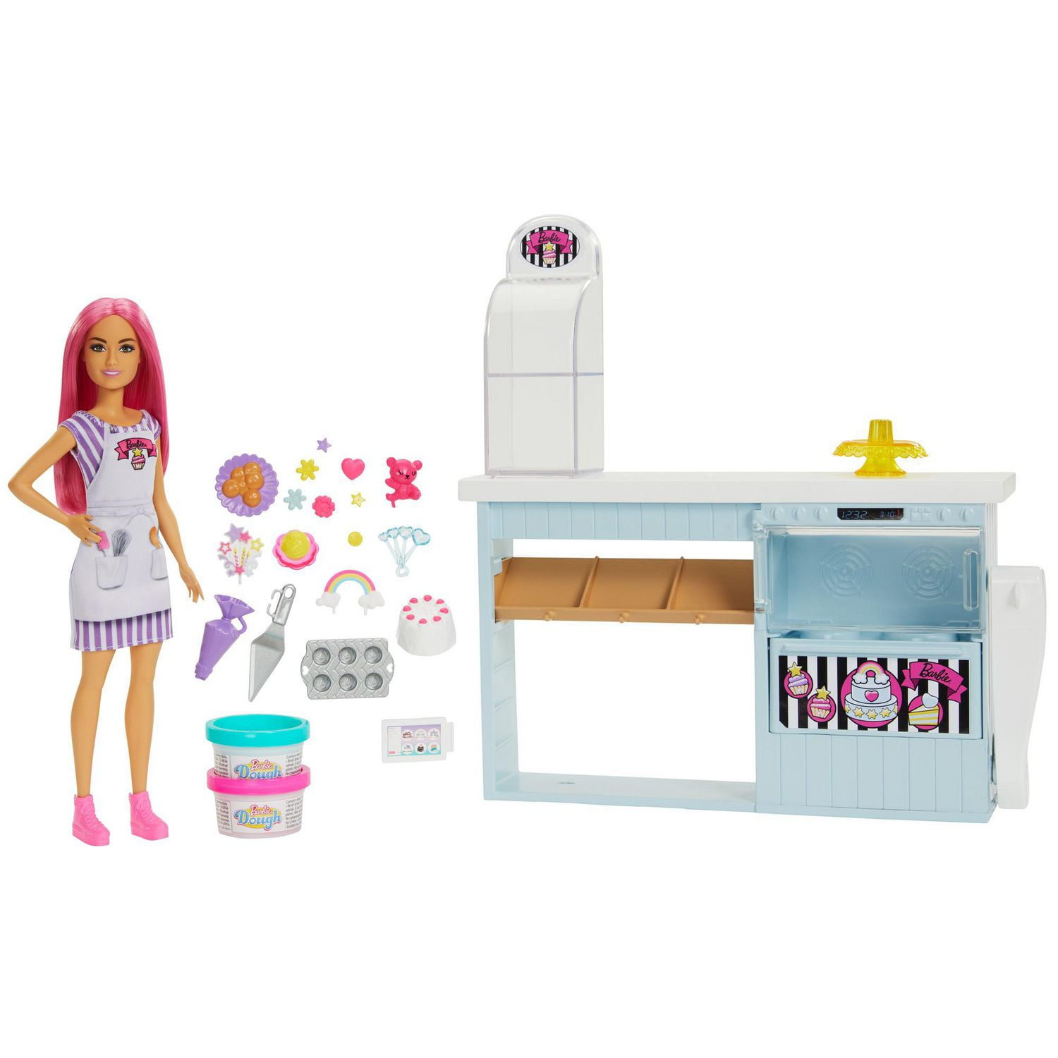 Barbie Bakery Playset with 12 in Petite Doll, Pink Hair, Bakery Station,  Cake Making Feature & 20+ Realistic Play Pieces, 3 & Up