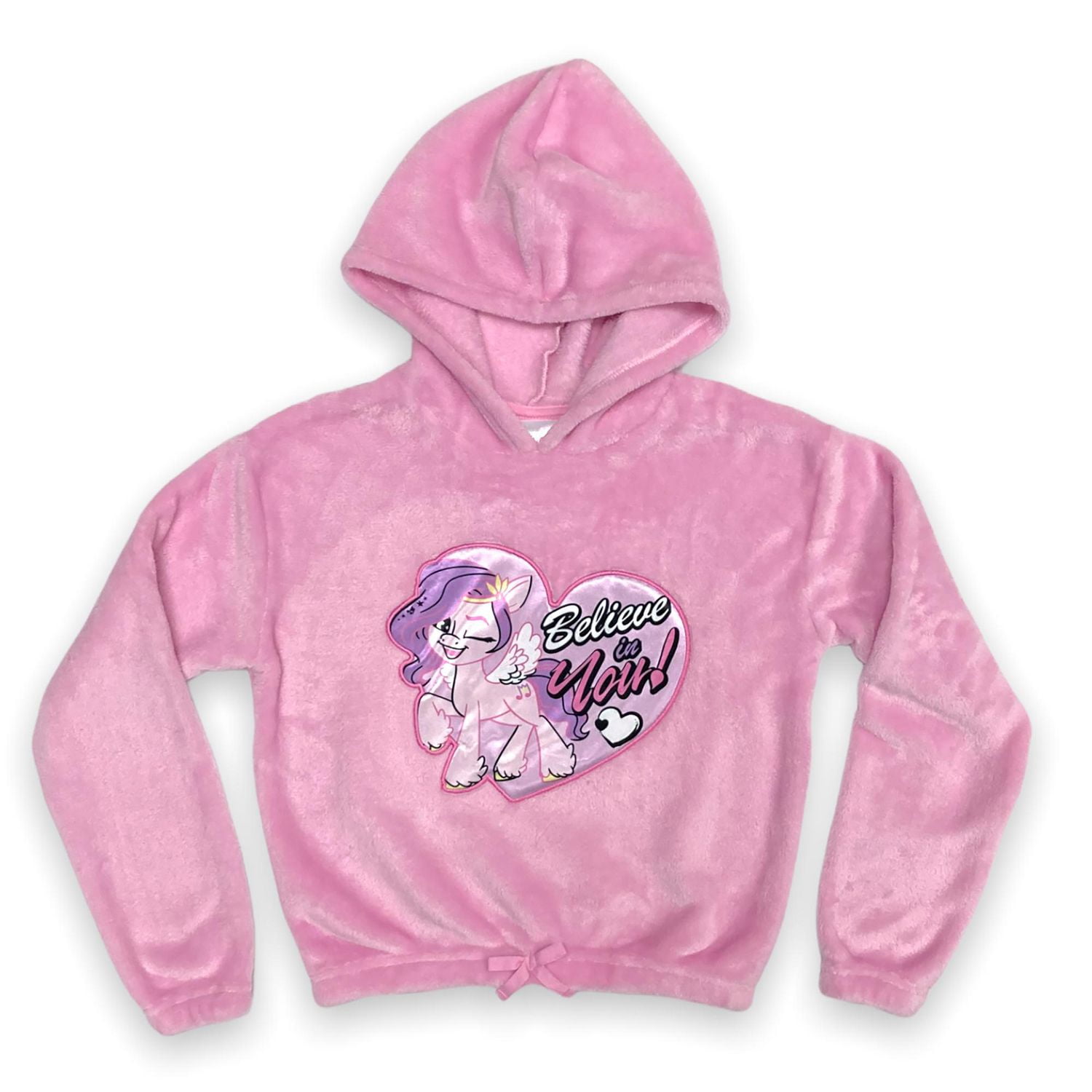 Girls cropped plush hoodie with long sleeves Walmart